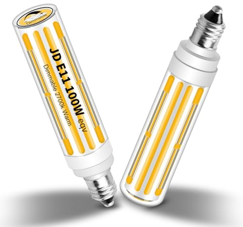Megereet Updated Dimmable JDE11 120V 100W Halogen Equivalent Mini Candelabra Bulb,T4 COB E11 Led Bulbs Dimmable,Warm White 2700K,10W 1100LM JDE11 Ceiling Fan Light Bulbs,2 Packs