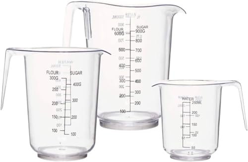 BH | 3 Pcs Plastic Measuring Jug | 1000ml/500ml/250ml | Clear | Lightweight | 3 Pcs | Easy to Read Measurements | BPA-Free with Handle by Best House