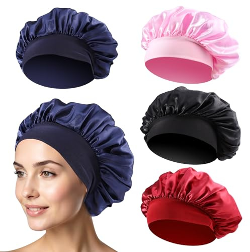 Lot de 4 Bonnet Satin Cheveux Nuit, Bonnet Soie Cheveux Nuit Femme