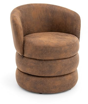 TILLY Suede Swivel Cuddle Chair – Faux Leather Armchair and Snuggle Seat, Ideal Swivel Accent Piece or Cuddle Chair for Bedroom and Living Room, Perfect Faux Leather Brown Suede Design for Modern