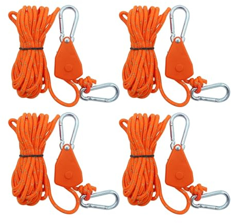 SDKZBFC 4mm Reflective Tent Guy Ropes with Pulley - 4PCS Heavy Duty Adjustable Guide Ropes with Aluminum Lock for Camping, Hiking & Backpacking Tents Orange