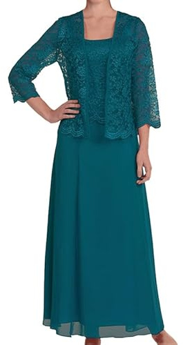 nicticsi Ensemble Femme Ceremonie Mariage Mère De La Mariée Chic et Elegant Soiree Robe Longue Et Bolero Dentelle Cardigan Costume Bal De Promo 2 Pieces Tulle Tenue Cocktail Fête A Vert XL