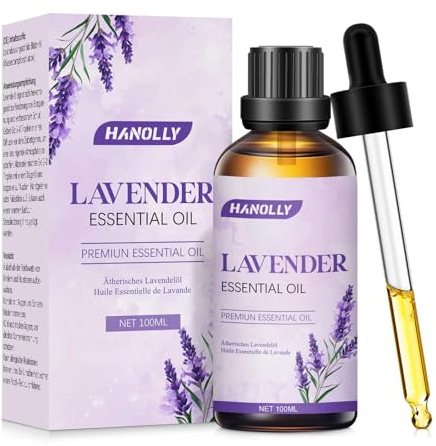 HANOLLY Olio Essenziale Lavanda 100ml, Oli Essenziali per Diffusori Naturali, Profumati di Aromaterapia olio per Massaggio Corpo, Candele Fai da Te, Diffusore, SPA, Bagno, Regalo donna compleanno DIY