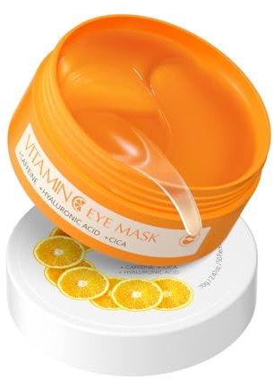 Vitamin C & Koffein Augenklappen 50 Blatt, Gel unter den Augen Maske mit Kollagen & Hyaluronsäure für Augenringe und geschwollene Augen, feuchtigkeitsspendende Anti-Falten & beruhigende
