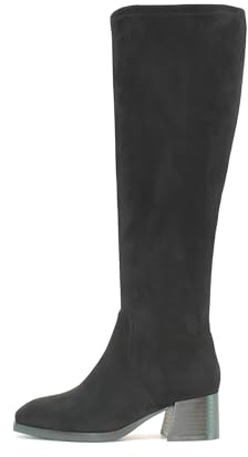 ella Women's Knee High Stretch Fit Wide Calf Memory Foam Insole Block Wood Effect Heel Boots (Black, UK Footwear Size System, Adult, Women, Numeric, Medium, 5)