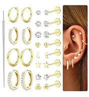 Krfy 16G/18G/20G Helix piercingar kirurgiskt stål push in örhängen kvinnor kreoler guld silver helix ring lab stud tragus conch brosk piercing öra näspiercing örhängen plugg tragus piercing set
