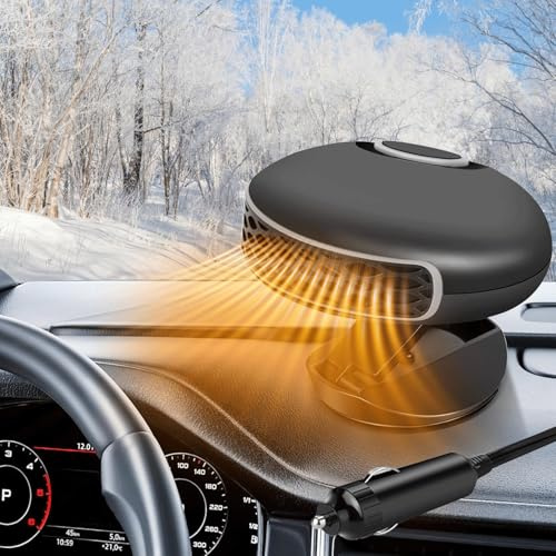 Chuankefanxing Riscaldamento per Auto 150W 12V, Riscaldamento e Raffreddamento 2 in 1 con Base Girevole 360°, Riscaldamento Rapido, Sbrinatore Parabrezza Auto