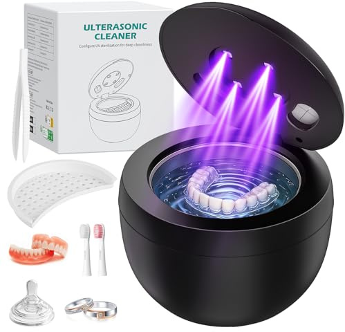 SHINER 45000Hz Pulitore dentale a ultrasuoni Dotato di lampada UV e 4 modalità, pulitore dentale a ultrasuoni da 200 ml, adatto per protesi dentarie, apparecchi di contenzione e gioielli