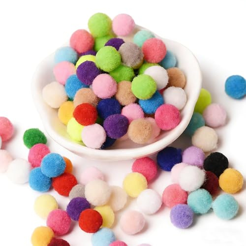 Fesnova 200 Stück Pompons Bunt, 15mm Bommel zum Basteln Bunt, für Handwerk DIY, Dekorative Verzierungen, Girlanden Filzkugelteppich
