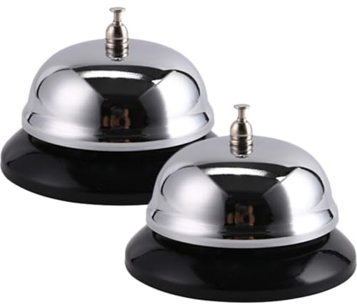 Zerodeko Lot de 2 Cloches de Service en Métal, Petites Sonnettes Rétro pour Restaurant Cuisine, Cloches D’appel de Table Robustes, pour Hôtel, Bar et Service en Salle, Son Puissant et