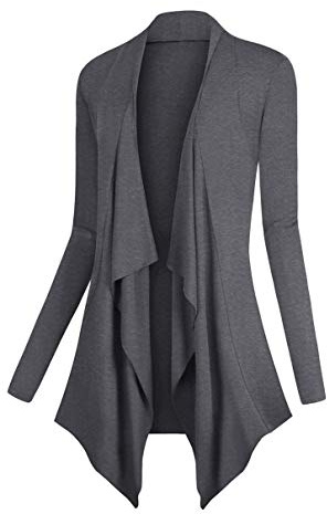 EXCHIC Donna Elastico Slim Fit Drappeggio Frontale Aperto Maniche Lunghe Cardigan con Hem Irregolare (XL, Grigio)