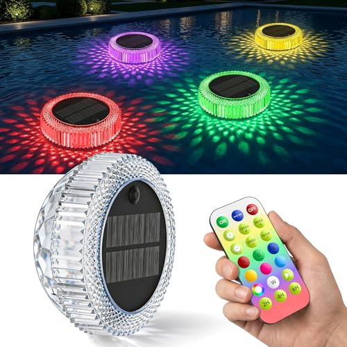 DoXtreme Luci Galleggianti Solari per Piscina, 7 Colori RGB | IP68 Impermeabile 4 Livelli di Luminosità, Telecomando 10m, Timer 2/4/6h – per Piscina, Laghetto, Giardino, Decorazione Feste