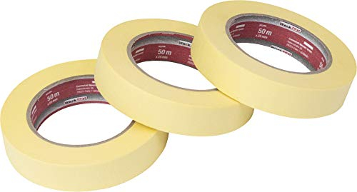 Werkzeyt Kreppband 50 m x 25 mm - Praktisches 3er Set - Für einfache Abdeck- & Malerarbeiten - Universell einsetzbar - Rückstandfrei ablösbar / Abklebeband / Malerkrepp / Feinkreppband / B22299
