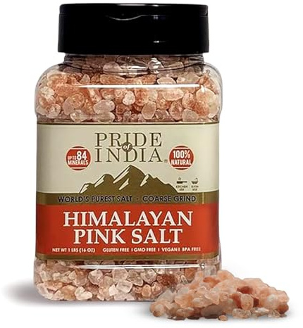 Pride Of India - Dark Himalayan Pink Salt Crystals w/ 84+ Natural Minerals, Coarse 4-5mm - 1 Pound (16 oz) Dual Sifter Jar - Use in Cooking and in Grinders - Superb Value - Authentic Strong Flavor