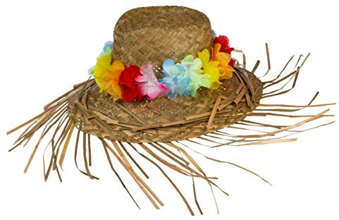 Brandsseller Chapeau de paille original pour fête hawaïenne avec chaîne de fleurs 32 cm