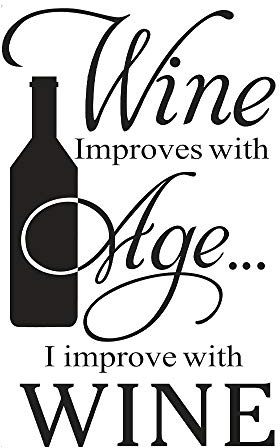 CHULAI Wine Improves with Age I Improve with Wine Lovely Quote Vinyl Wall Decals, Removable Bottle Art DIY Quotes Stickers for Dining Room Livingroom Kitchen Home Decoration