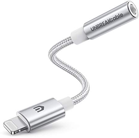 UNBREAKcable Headphones Adapter for iPhone, MFi Certified Lightning to 3.5mm Jack Converter with Apple Original Chip Compatible for iPhone 14/13/12/11/Pro/SE/Xs MAX/XR/X/8/iPad/iPod - Silvery