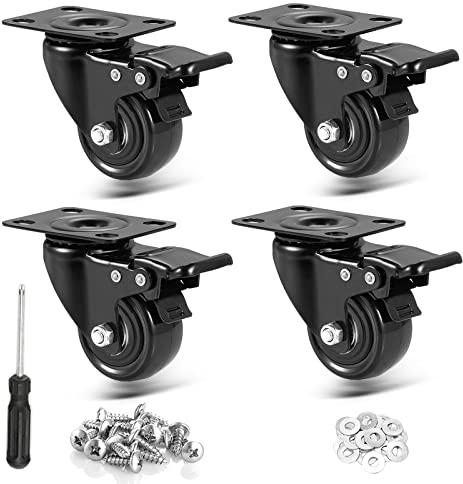 RRIUTO Ruote per Mobili da 50mm, Ruote per Carrello con Freno Rotelline Girevoli Capacità Totale 300KG, Rotelle Antigraffio con Freno Silenzioso Ruotabili a 360°, con Viti e Cacciavite