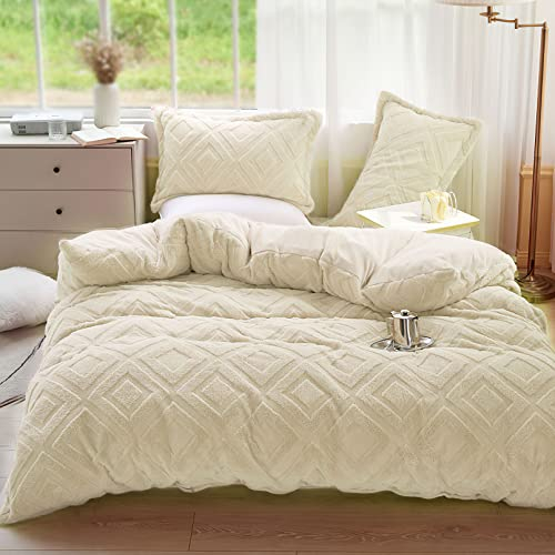 KEAYOO Plüsch Bettwäsche 135x200 cm Kuschelbettwäsche mit Flauschig Teddy Fleece Extra Warm für Winter Kissenbezug 80x80cm (Beige, 135x200)