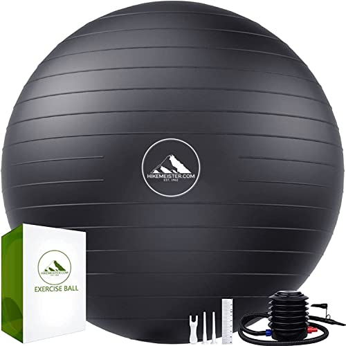 Hikemeister® Dicker Gymnastikball, Anti-Burst Pilates Ball, 45-75 cm sitzball büro，für Balance, Yoga als Fitness Kleingeräte und Balance Stuhl im Gym-Home-Büro (L - 58-65 cm, Schwarz)