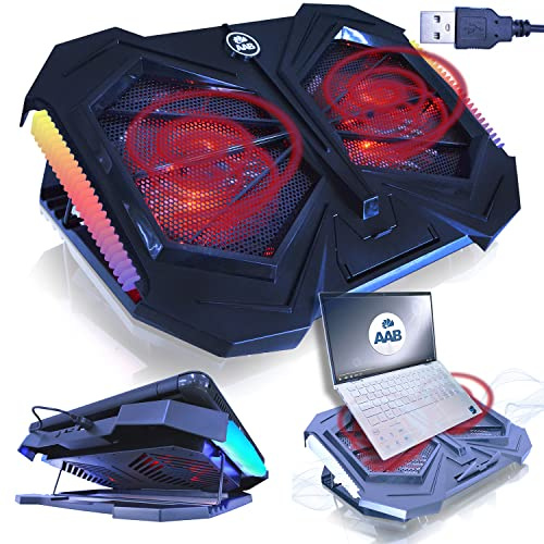 AABCOOLING Mantis - Bases de Refrigeración | Estable construcción con 2 Ventiladores, y retroiluminación Rojo | Soporte de Portatil | Ventilador para PC | Ventilador PC USB | Refrigerador Portatil