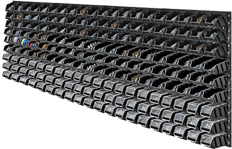 KADAX Werkzeugwandregal Groß, 232x78cm Lagersystem aus robustem Kunststoff, UV-Resistentes Modul-System, Erweiterbare Wandplatten, Werkstattregal für Garage (Schwarz, 180 tlg. v2)