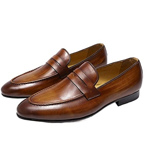 Ninepointninetynine Scarpe Smoking Loafer for Uomo Penny Loafer Punta Tonda Semplice Pelle Traspirante Tacco Piatto Resistente Leggero Walking Slip On (Color : Marrone, Size : 44.5 EU)