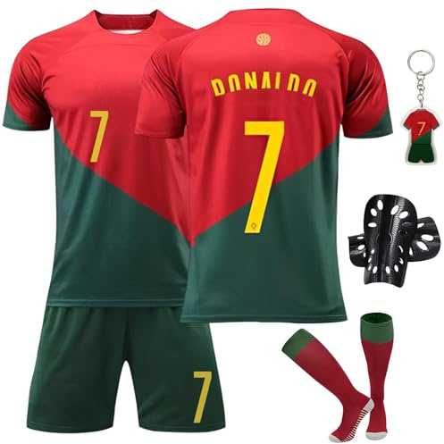 Pardofelis - Camiseta de fútbol para niños, talla No. Conjunto de 7 camisetas de fútbol de fútbol, calcetines y rodilleras, camiseta de fútbol al aire libre para niños, traje rojo verde, 24, Rojo,