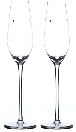 ukgiftstoreonline Pair of Luxury Champagne Flute Glass with Doble Heart and Crystals Wedding Anniversary