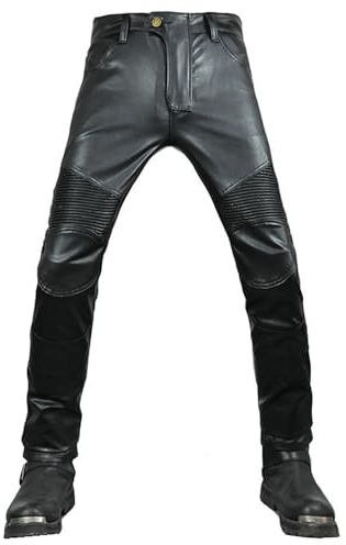 CFlong Pantalon moto cuir Homme/Femme - De tourisme en Cuir pour Moto Cruiser racing avec Protection Authentique biker CE armor (Noir,XXL)