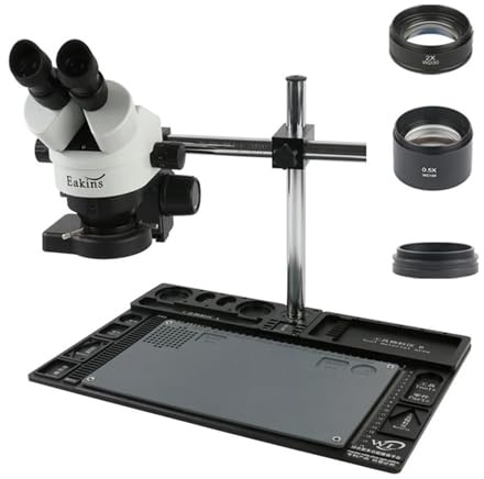 LIUZHENZHEN Stereomikroskop stereomikroskop 3,5 x – 90 x kontinuerlig zoomförstoring + stort aluminiumstativ + 56 LED-ringljus + lins (gul)