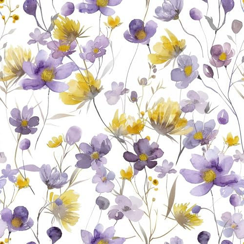 VaryFloral Purple Daisy Floral Wallpaper 30.5cmx300cm Peel and Stick Wallpaper White Waterproof Contact Paper Watercolor Self Adhesive Vinyl Vintage Sticky Back Plastic for Furniture Room Cabinet
