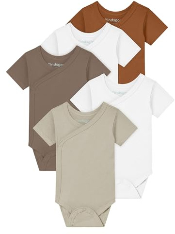 Kindsgard Confezione da 5 body a maniche corte per neonati, a maniche corte, facile da indossare e da togliere, certificato secondo Oeko-Tex Standard, 5_Brown, 74