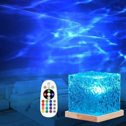 BomKra Ocean Lamp - LED Sternenhimmel Projektor, 16 RGB Farben Polarlicht Lampe Holzsockel mit Fernbedienung, Luxocean Lampe für Zimmer Deko
