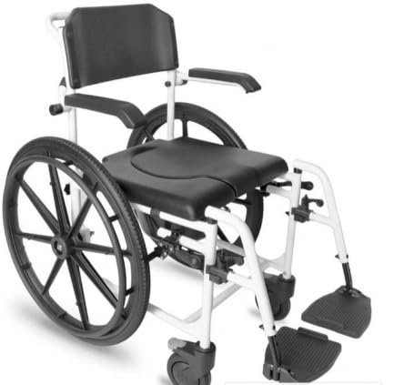 Mobiclinic®, Silla de Baño y Ducha con Ruedas, Inodoro Portátil, Con Cubeta Extraíble, Autopropulsable, Altura Regulable, Reposapiés y Reposabrazos Abatibles, Calígula