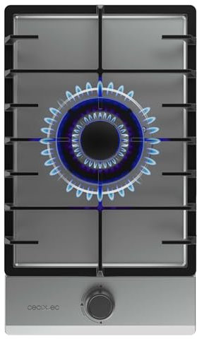 Cecotec Plaque de Gaz Butane et Naturel 1 Feu Bolero Squad G 1200F Inox. 3500 W, Acier Inox, Grilles Complètes en Fonte, Brûleur WOK Triple Couronne, Allumage Électrique, Système de Sécurité