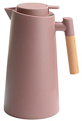 Caraffa termica per caffè a doppia parete da 1 l con manico in legno per mantenere il tè caldo e freddo