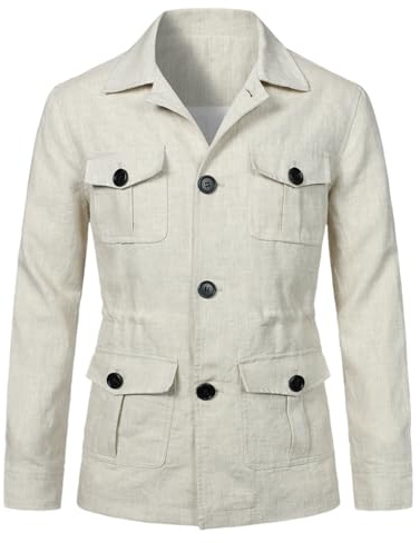 aromm Lätt linnejacka för män knapp upp andningsbar casual blazers kappa med fickor