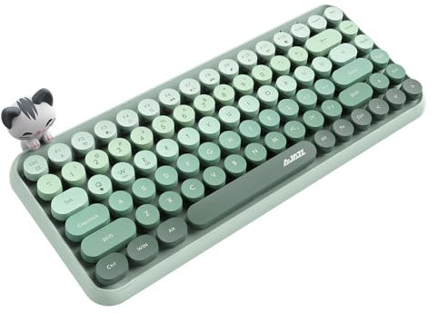 FELiCON Ajazz 308i Teclado Inalámbrico Retro, Teclado de Computadora Lindo Silencioso, Bluetooth 5.0, QWERTY Round Punk Keycaps, Compact 84 Teclas, Textura Mate para PC, Laptop, Mac - Verde
