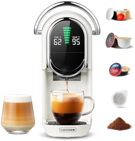 Magician1 Mini Pod Coffee Machines 5 in 1 for Nespresso Original OL, Dolce Gusto, Lavazza A Modo Mio Capsule, ESE 44mm Pads and Espresso Ground Coffee, 20 Bar, 1450W, Hot/Cold Brew for Home & Office