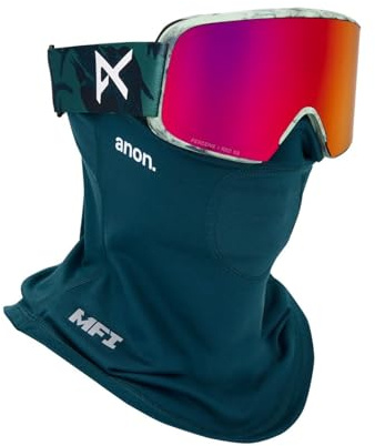Anon Gafas de nieve M6 + lente adicional + máscara facial MFI + funda (marco: árbol genealógico, lente: Percibe rojo soleado, lente de repuesto: ráfaga nublada)