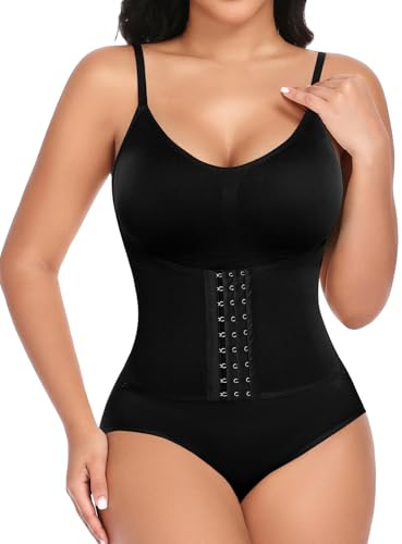 Yuson Girl formande body för kvinnor – midjeformande kroppsformare med främre knappslå och bh magkontroll extra stark formande body formande bodysuit, svart, XXL