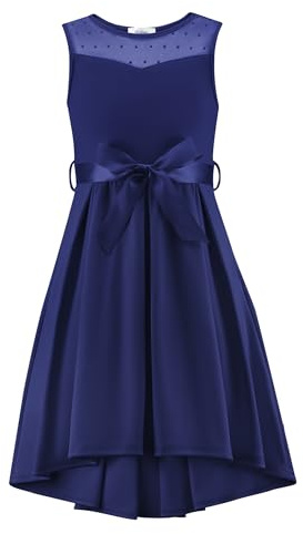 Arshiner Ragazze Abito Senza Maniche Matrimonio Maglia Abiti Fioraia Vestito da Sera Estivo Festa Elegante Abito con Cintura per Bambina 9-10 Anni Blu Navy