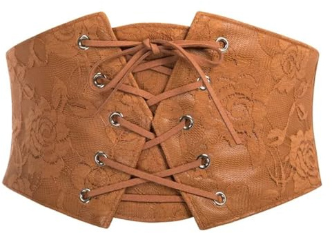 ITRHJTGP Korsettbälte för kvinnor retro elastiskt bälte dam cincher vintage läder rep korsett halloween, Brun, XXL