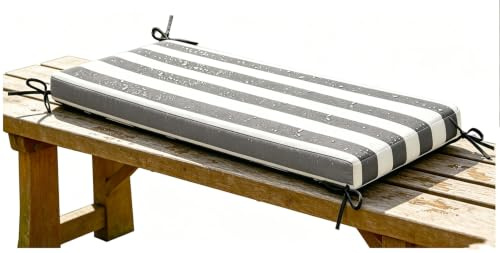 Miecoae Cojin para Banco Exterior Impermeable 80% de Madera Baul Madera Zapatero Rayas, Cojines para Sillones, Grueso 5cm, Colchoneta para Banco de Jardín Interior(Gris Blanco,190x40 cm 75x16 in)