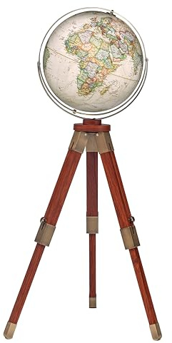 Eaton III 16 Diameter, National Geographic floor-standing globes is a beautiful home décor piece and hands-on reference guide for geography. This stylish globe with updated cartography will be the center piece for any room in your home or office. Also, the adjustable tripod stand allows for the globe to be displayed at a height that will make your viewing the most comfortable and easily adapting to different locaitons in your room. Thousands of place names give an accurate view of contemporary political boundaries. Raised relief helps distinguish topographic features around the world. Its antique brass plated gyro-matic meridian and hardware perfectly match the walnut stained hardwood legs and add to the look of this handsome tripod stand.