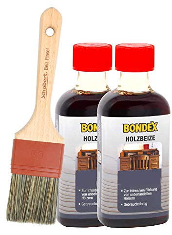 Bondex Holzbeize inkl. Beizpinsel, Wasserbeize in 20 Farbtönen zur Auswahl 2x250ml (teak)