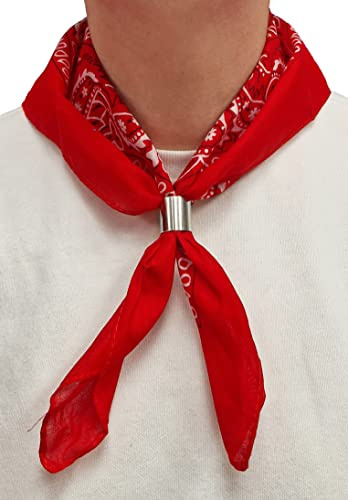 Komonee Tie Neck Ring Loop Clasp Silver Colour With Paisley Bandana Head Scarf Headbands Handkerchief Cowboy Cotton Bib Party Face For Mens Womens Unisex
