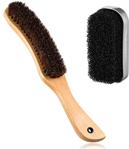 Patelai 2 Pcs Brosse à Chapeau en Feutre Set de Brosse et Éponge de Nettoyage de Chapeau de Cowboy Brosse à Chapeau en Bois de CRIN de Cheval Éponge de Nettoyage de Chapeau Brosses en Feutre Polonais