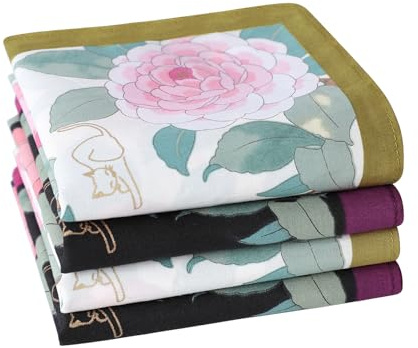 HOULIFE Women Floral Handkerchiefs 100% 60S Combed Cotton Ladies Flower Printing Hankies for Wedding Party 4/8 PCS 17.7×17.7 (Multicolor 2-4PCS)